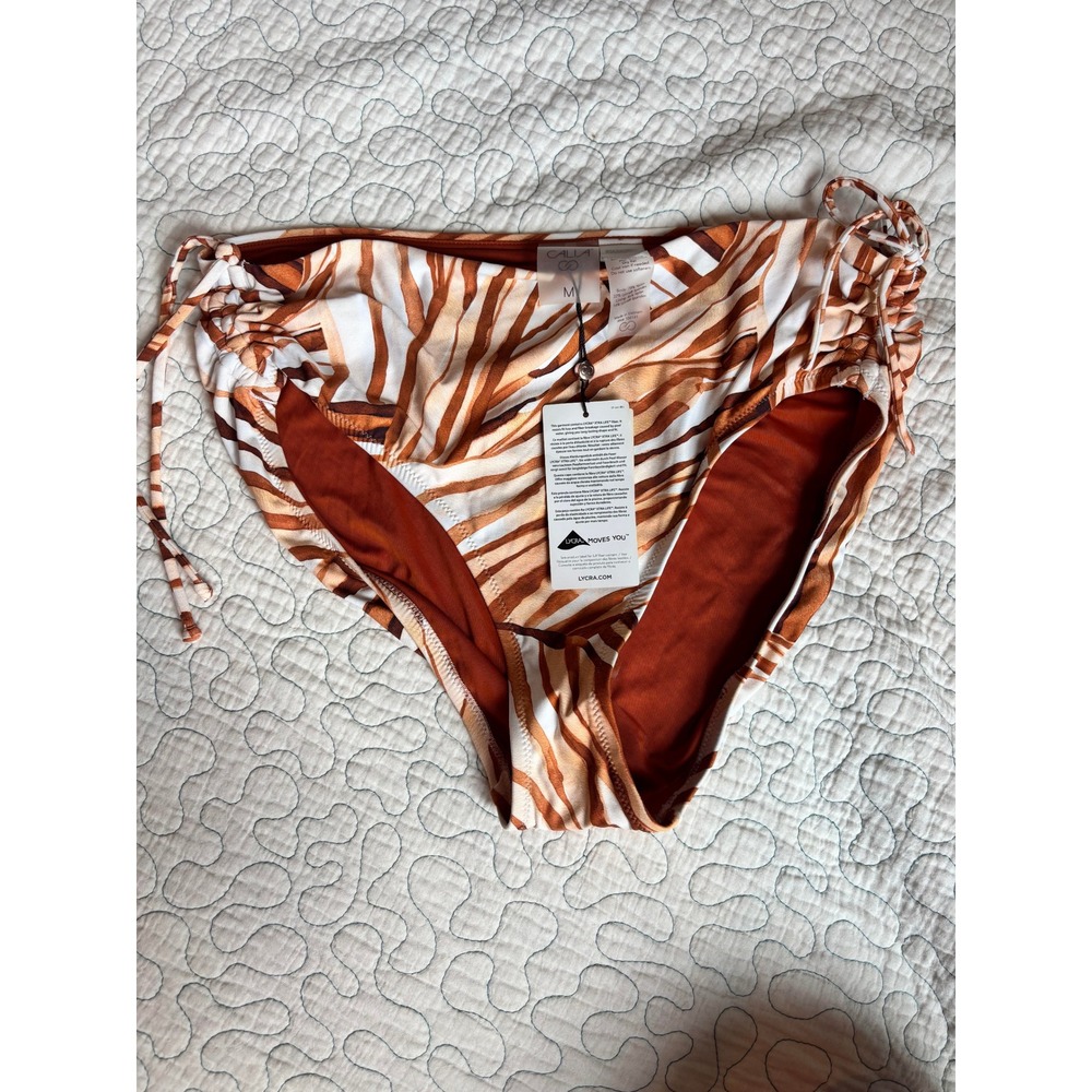 Calia Womens Ruched Bikini Bottoms Rust Patchwork Abstract Swim Size Medium